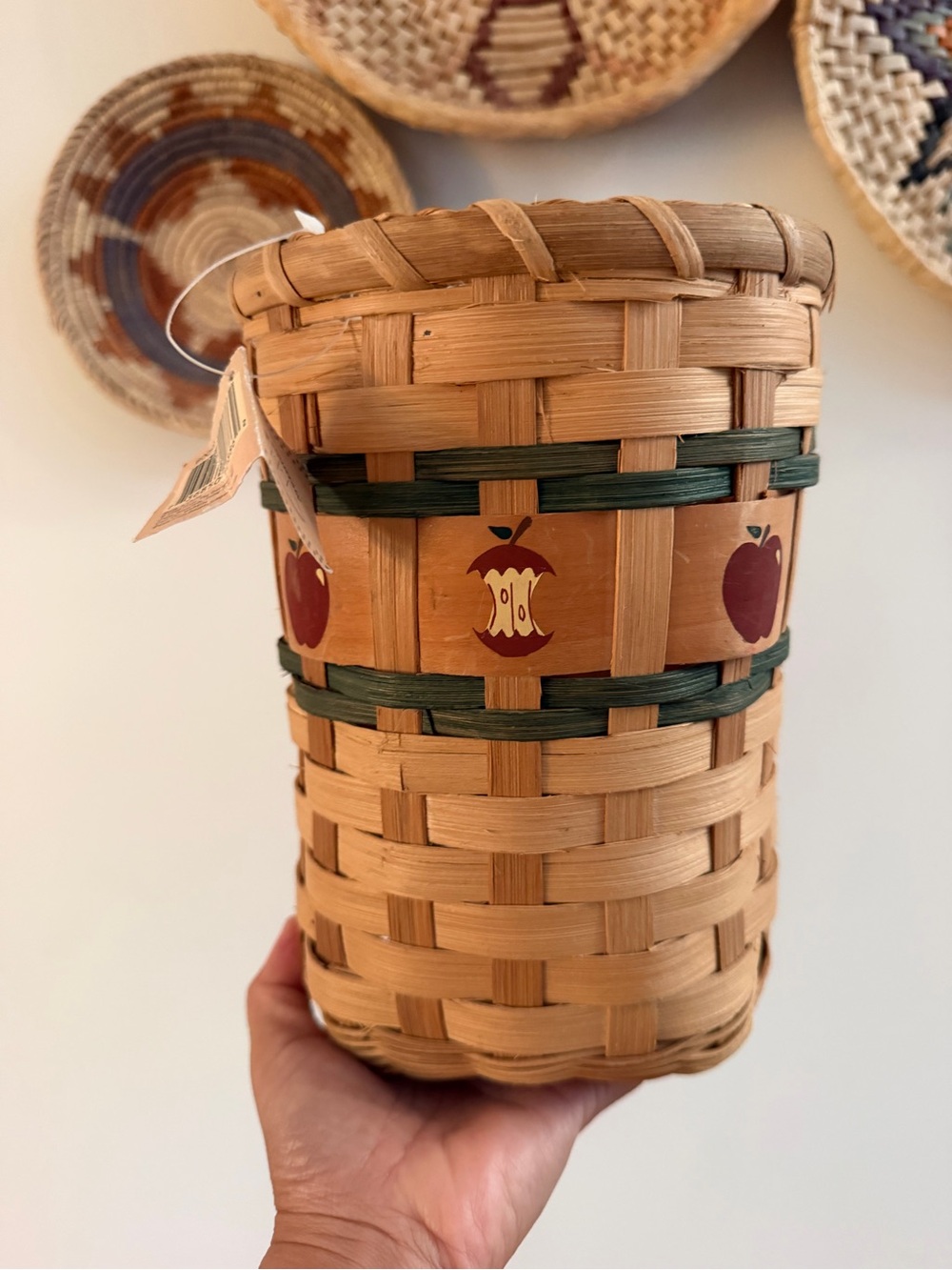 NWT Crazy Mountain Handwoven Natural Wicker Apple Accent Basket Tall Fall